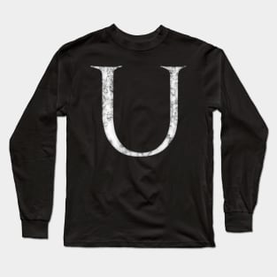 U in Roman White Marble Latin Alphabet Letter Sticker Long Sleeve T-Shirt